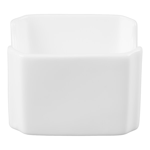 A white, rectangular container with slightly rounded corners and smooth surfaces.
