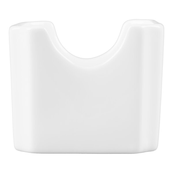 A white, rectangular ceramic holder with a curved notch at the top center.