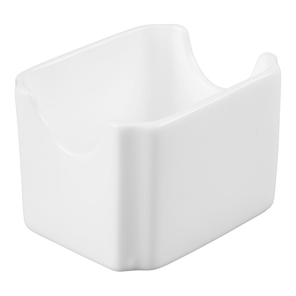 A white, rectangular ceramic holder with curved cutouts on two sides.