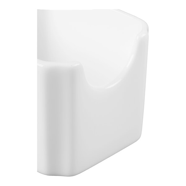 A white, glossy, rectangular container with rounded edges and an open top, designed to fit into a corner.