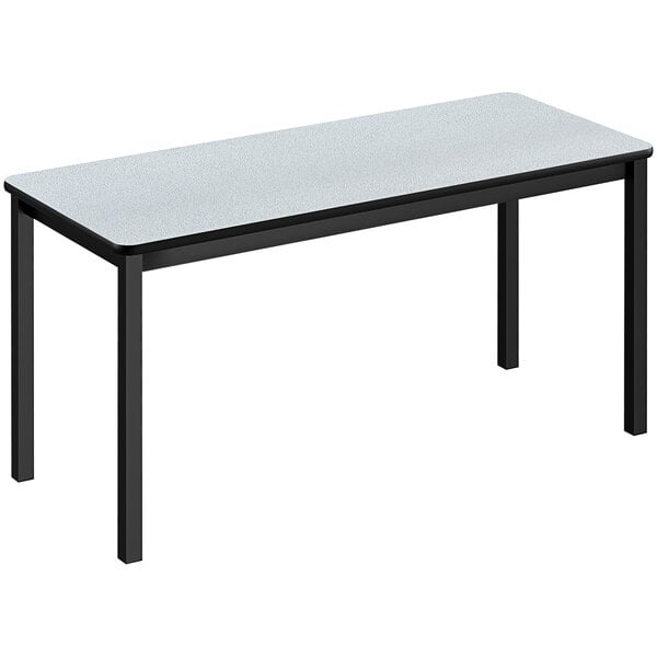 A Correll gray rectangular lab table with a black frame.