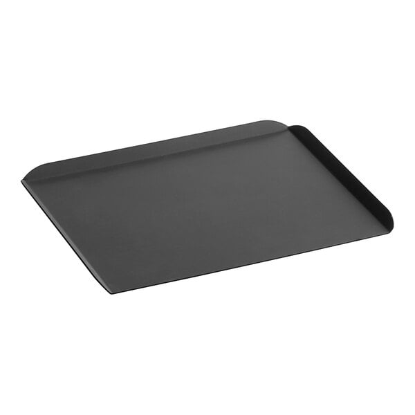 A black rectangular TurboChef solid aluminum pan with curved edges.