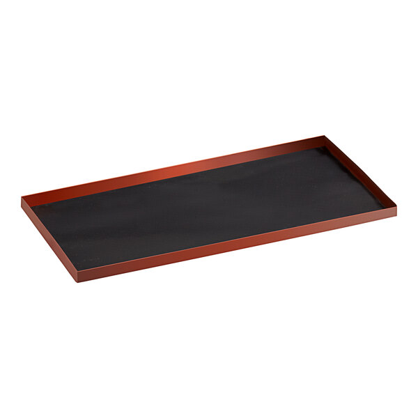 A black rectangular tray with a metal frame.