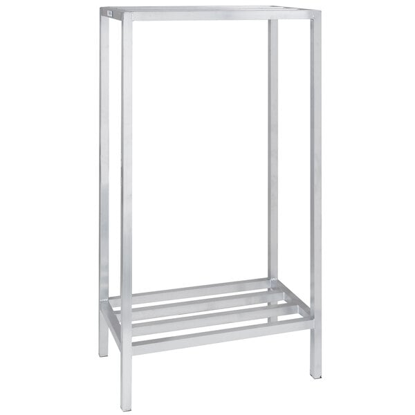 a silver metal rack with a white background