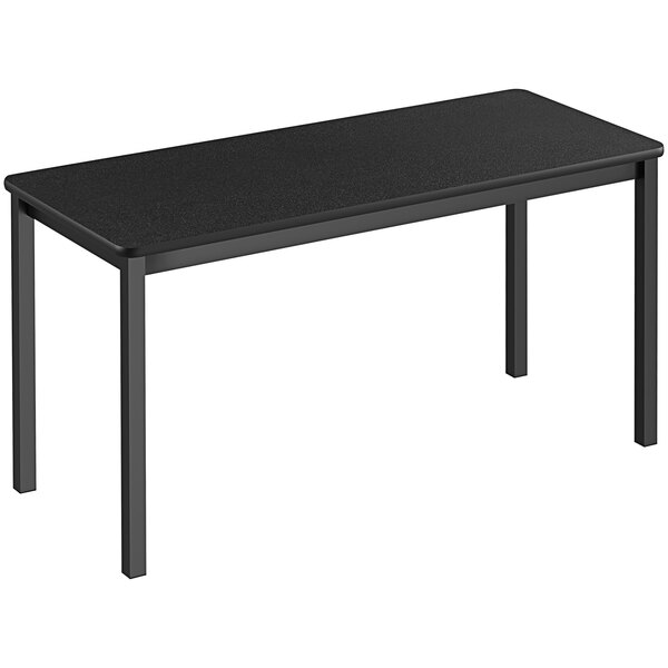 A black rectangular Correll lab table with black legs.