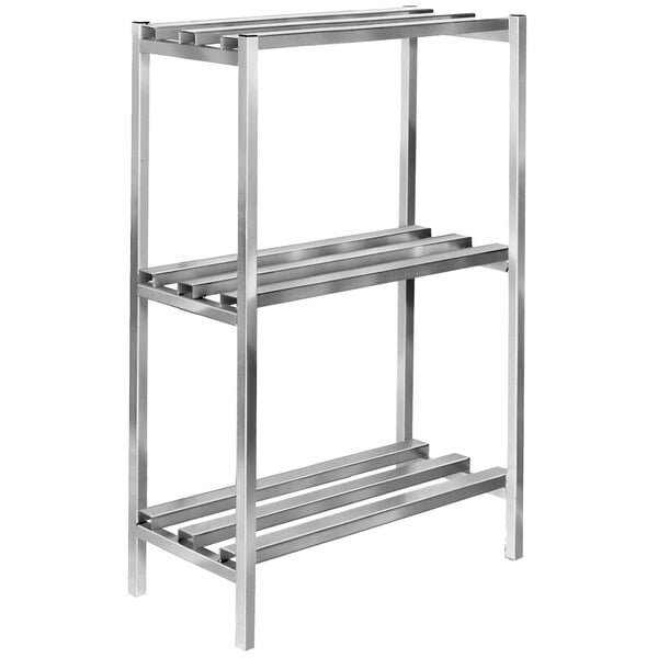 A Channel aluminum dunnage shelving unit with three shelves.