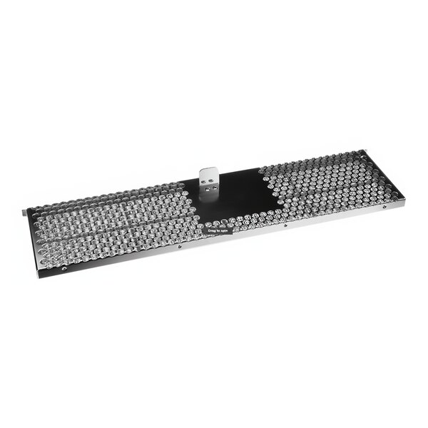 A rectangular metal filter with black trim.