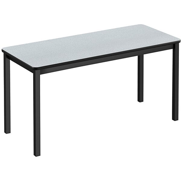 A Correll gray granite lab table with black legs.