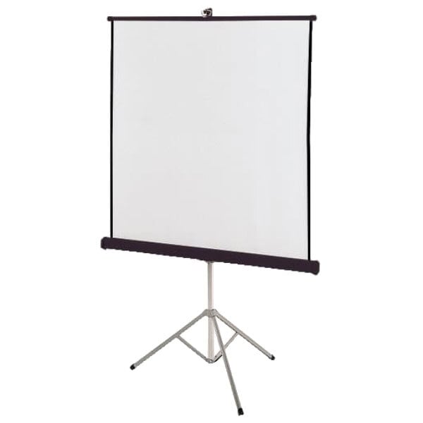 A Quartet white portable projection screen on a tripod.