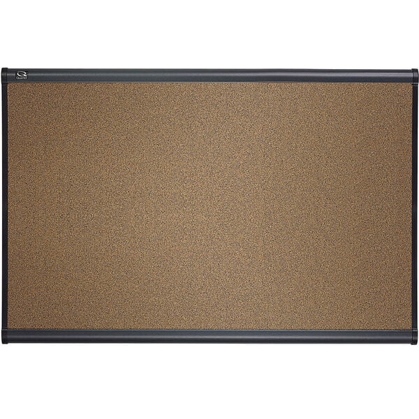 A brown cork board with an aluminum frame.