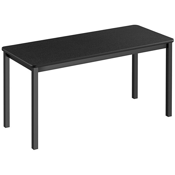 A black rectangular Correll lab table with legs.