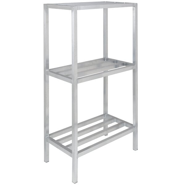 A Channel aluminum dunnage shelving unit with three shelves.