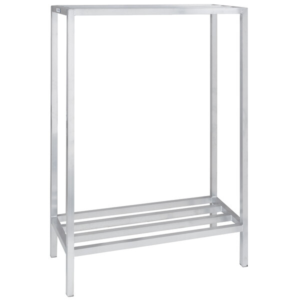 a silver metal rack with a white background