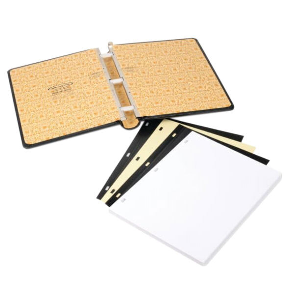 A black Wilson Jones loose leaf binder with metal strips.