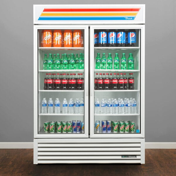 a refrigerator full of soda and water