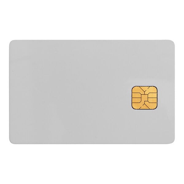 A white card with a chip.