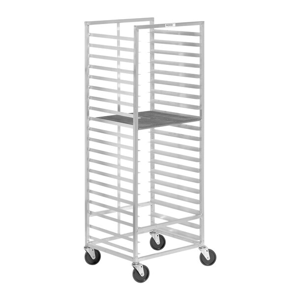 a metal rack with wheels