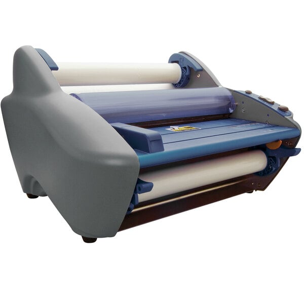 A close-up of a white Swingline GBC Ultima 35 EZload laminator.