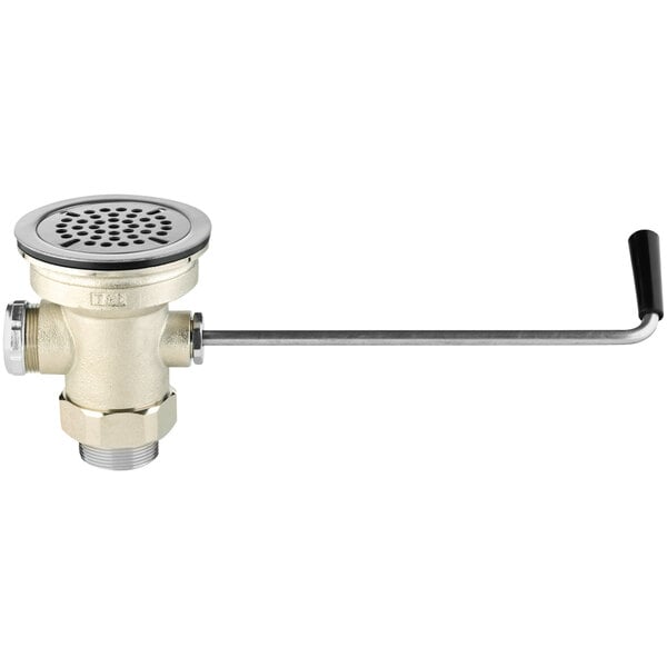 A close-up of a T&S stainless steel twist waste valve rod.