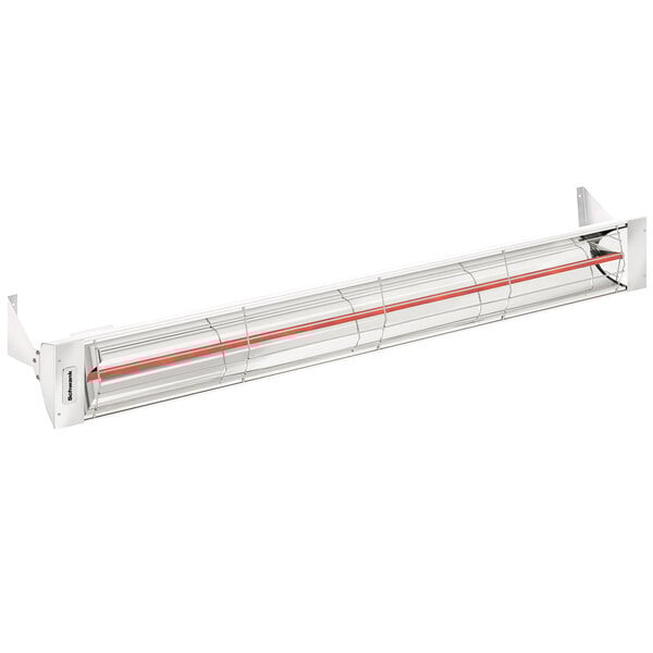 A white rectangular Schwank outdoor patio heater with red lines.