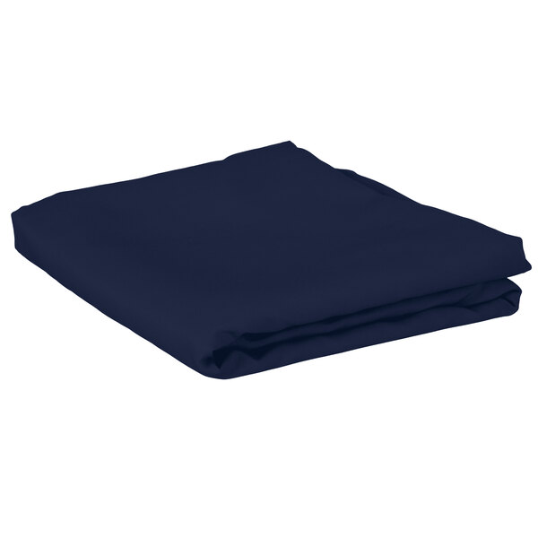 A folded navy blue table cover on a white background.