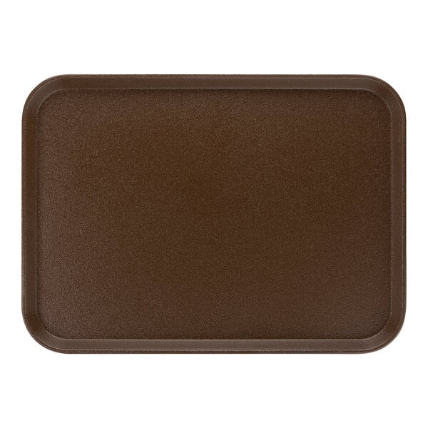 A brown rectangular Carlisle Griptite non skid serving tray.
