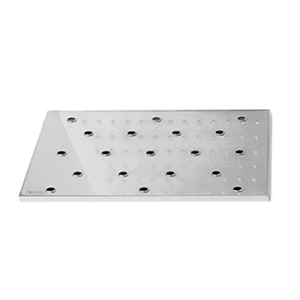 A white rectangular metal TurboChef Jetplate with holes in it.