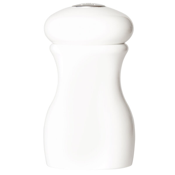 A white Fletchers' Mill Marsala salt shaker with a silver top.