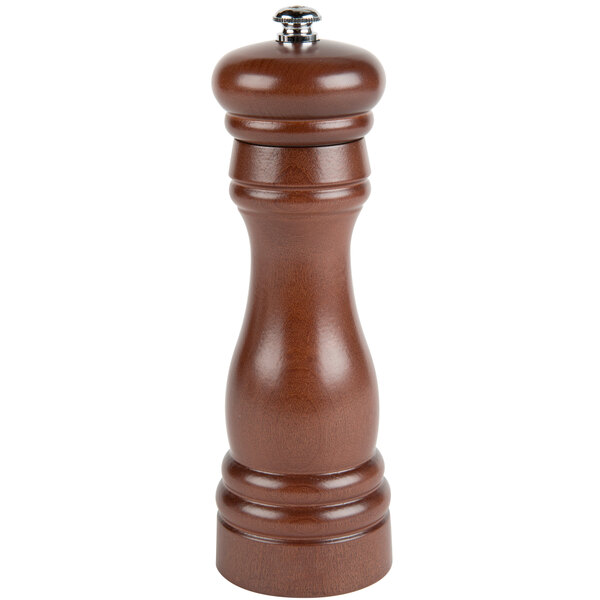 A Fletchers' Mill Federal 6" Walnut Stain Wooden Pepper Mill with a metal top and wooden handle.