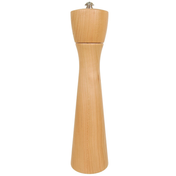 A Fletchers' Mill cherry wood salt mill with a silver top and wooden handle.