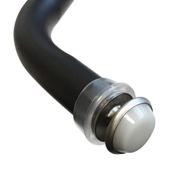 A black pipe with a white plastic cap and a white ball on top.