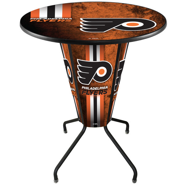 a table with a logo on it