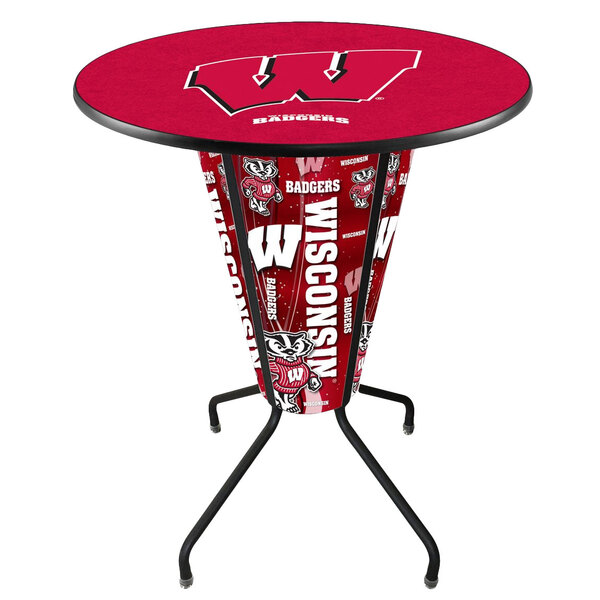 A University of Wisconsin Badgers logo on a Holland Bar Height pub table.