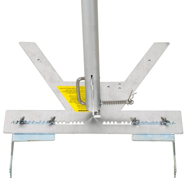 A metal pole with a metal piece and a screw on top.