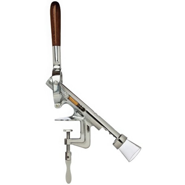 A Franmara nickel-plated wine bottle opener with a metal and wood handle.