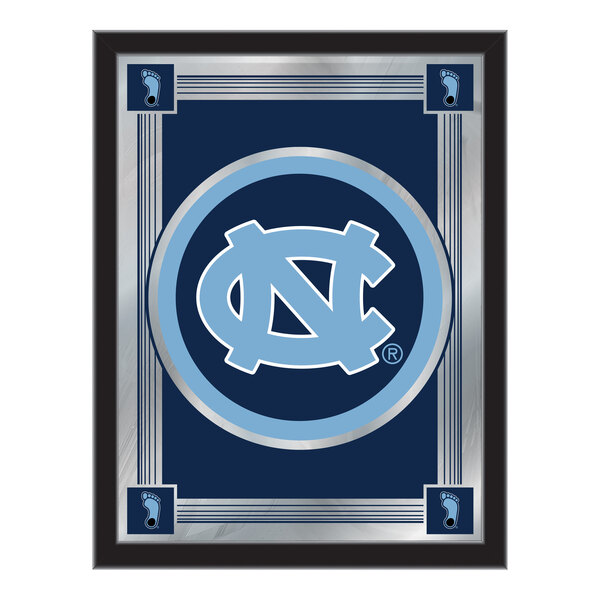 A decorative mirror featuring the University of North Carolina logo and colors.