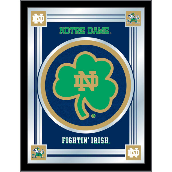 A white framed mirror with the University of Notre Dame logo in the center.