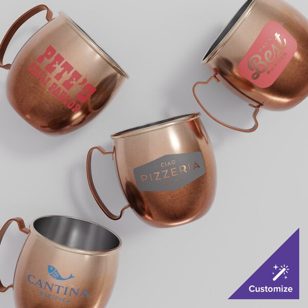 A group of Acopa copper Moscow Mule mugs.