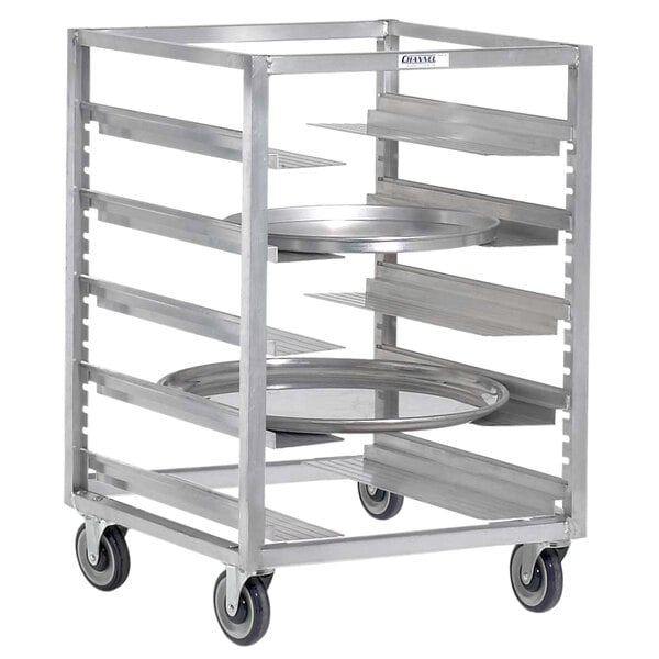 a metal cart with a tray on it