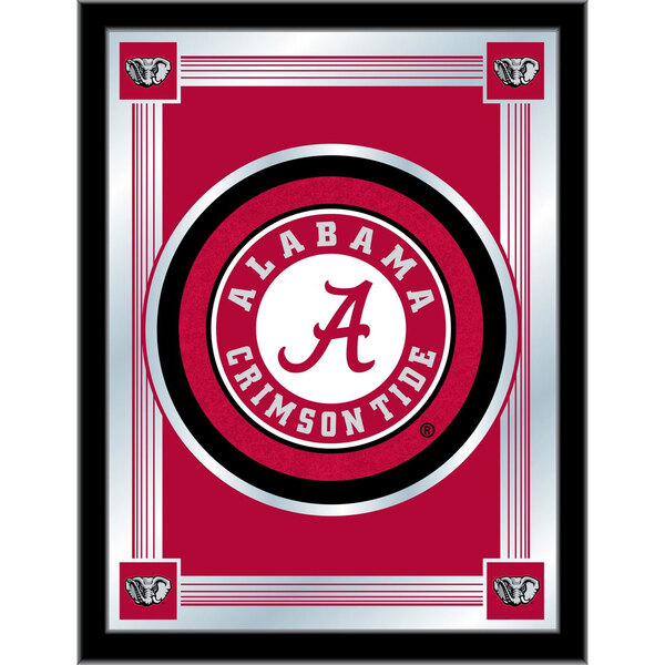 A framed mirror with a red and white University of Alabama logo including a red letter A on a white background.