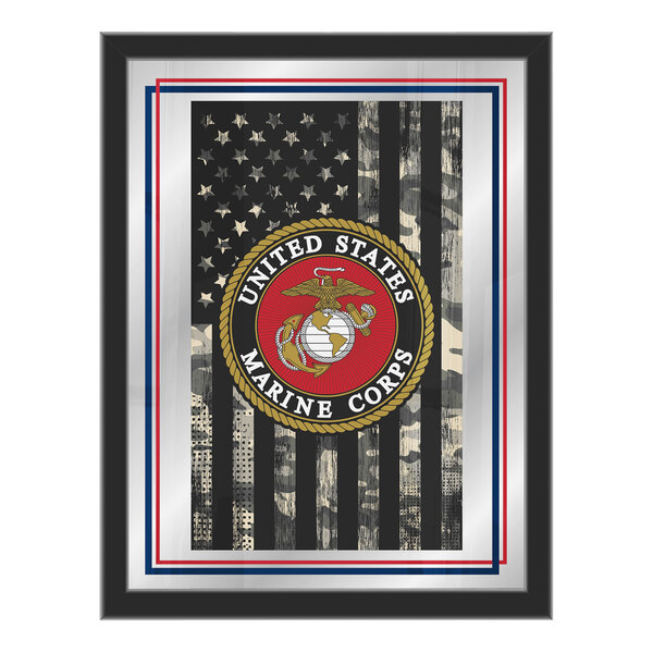 A white framed mirror with the United States Marine Corps emblem.