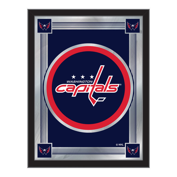 A framed decorative mirror featuring the Washington Capitals logo and team colors.