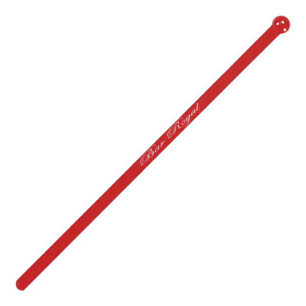 A red plastic bar stick with white text on it.