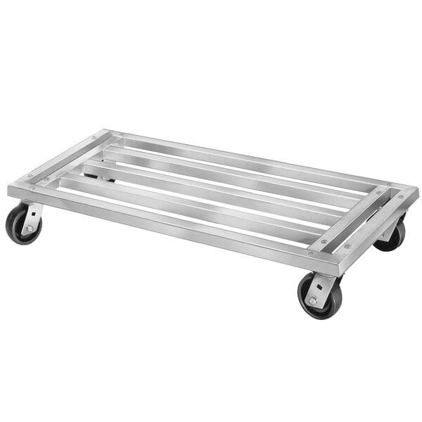 a metal cart with wheels