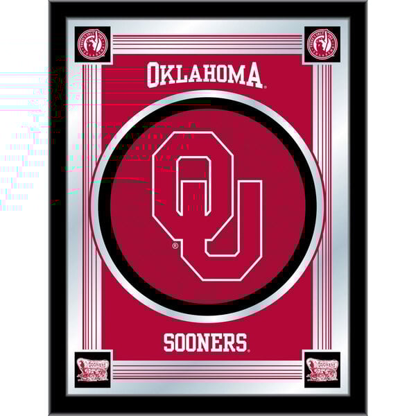 A white framed University of Oklahoma logo mirror.