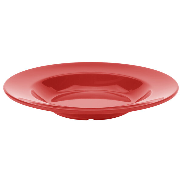 A red bowl with a white background.