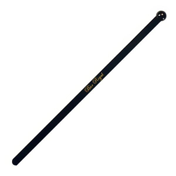 A black flat stirrer with gold writing on it.