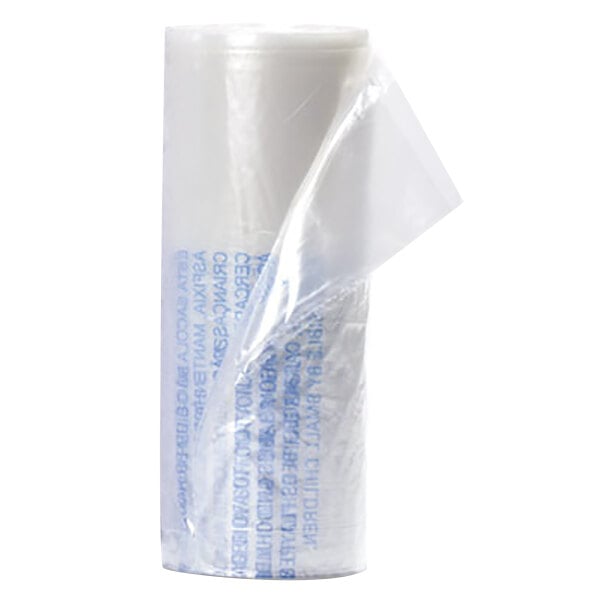 a plastic bag with blue text