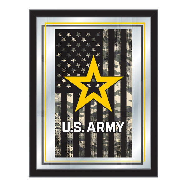 A white framed mirror with a United States Army logo.
