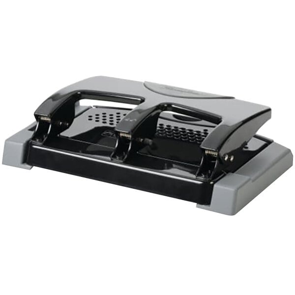 A black and grey Swingline 3 hole punch.